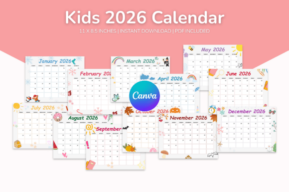 Download 2026 Canva Kids Calendar Printable PDF - Calendar printable Collection