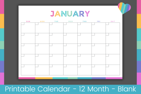 Download Colorful Blank Calendar Printable - Calendar printable Collection