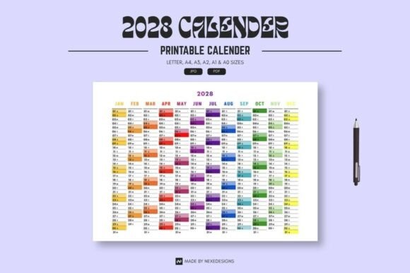 Download 2028 Year Calendar Printable Digital - Calendar printable Collection