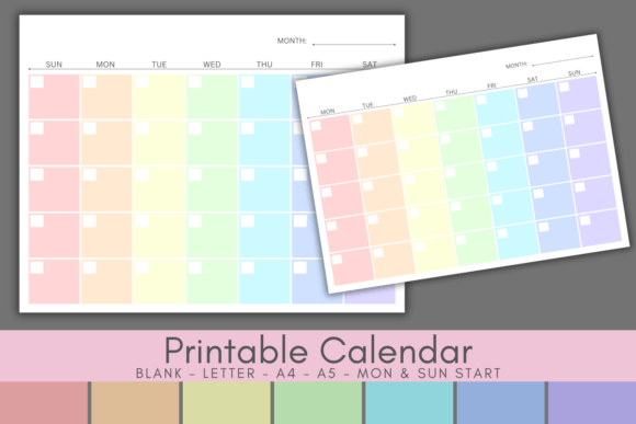 Download Pastel Rainbow Blank Calendar Printable - Calendar printable Collection