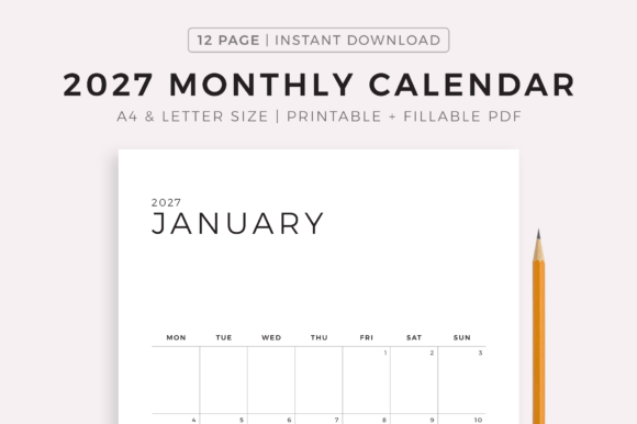 Download 2027 Monthly Calendar Printable - Calendar printable Collection